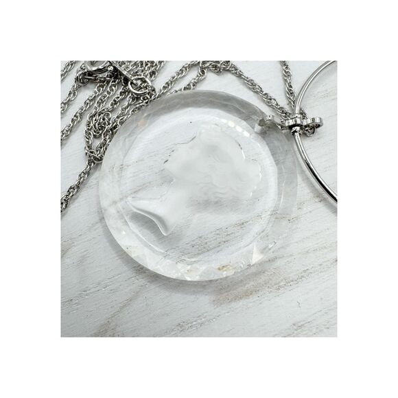 Vtg Crystal Glass Intaglio Cameo Lady Pendant Hallmark Cards Inc Rope Necklace - Picture 3 of 13